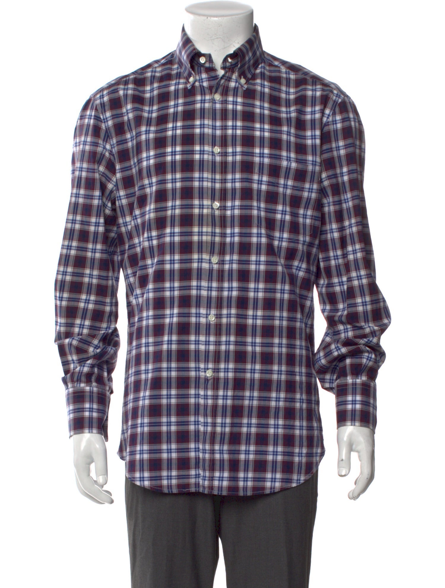 Brunello Cucinelli Plaid Print Long Sleeve Shirt