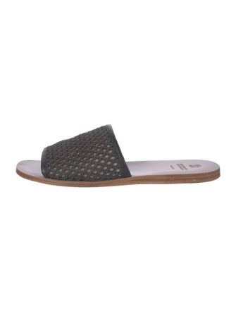 Brunello Cucinelli Leather Mesh Accents Slides