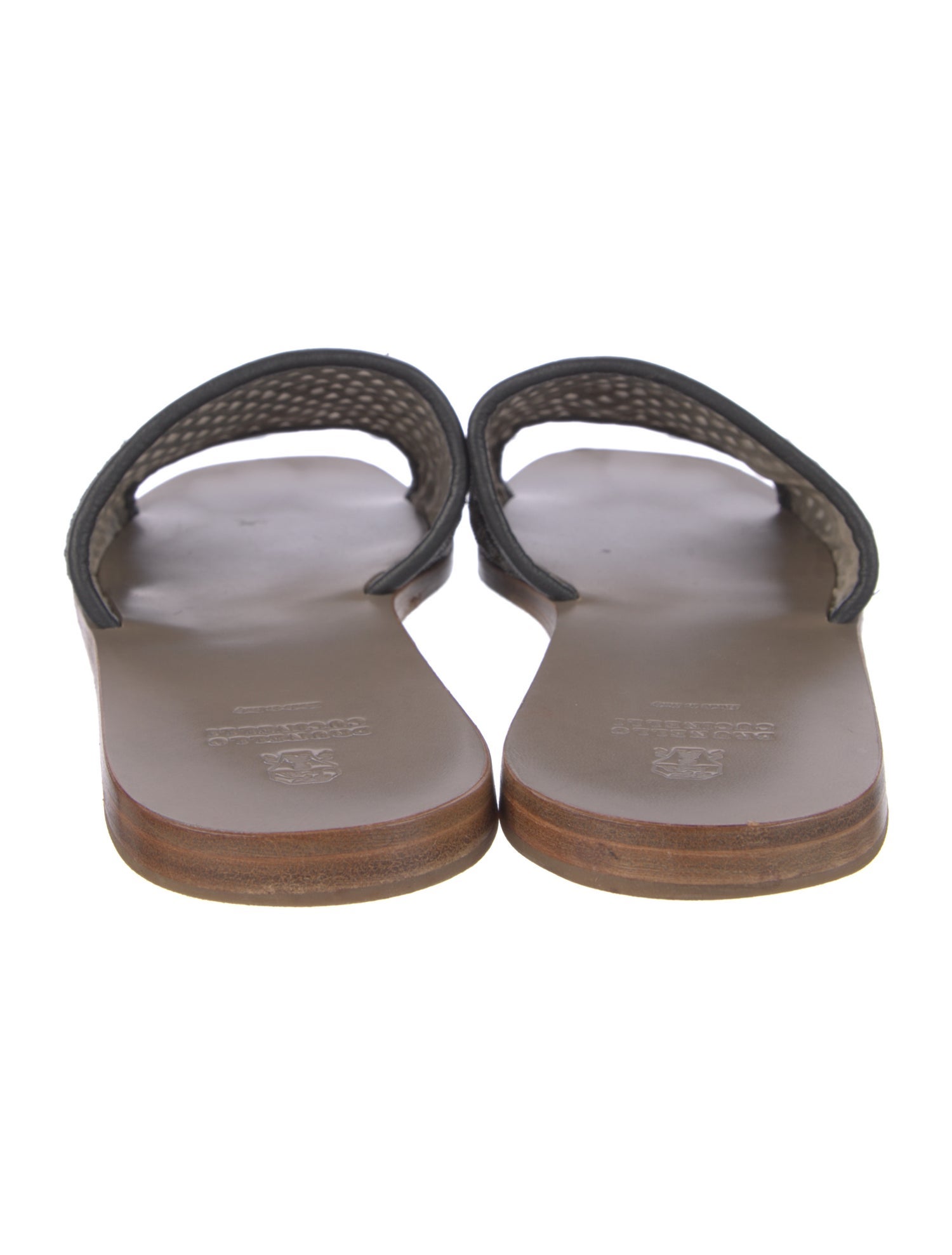 Brunello Cucinelli Leather Mesh Accents Slides