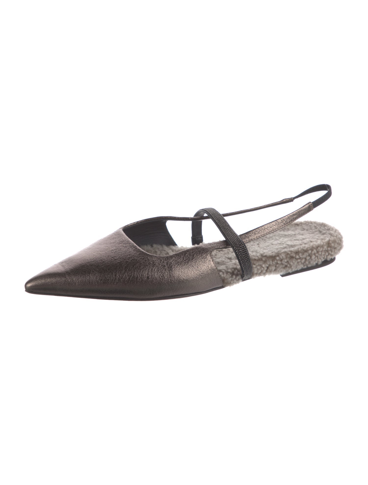 Brunello Cucinelli Monili Leather Slingback Flats