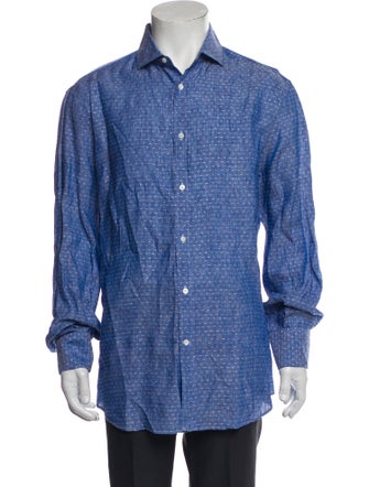 Brunello Cucinelli Linen Polka Dot Print Shirt