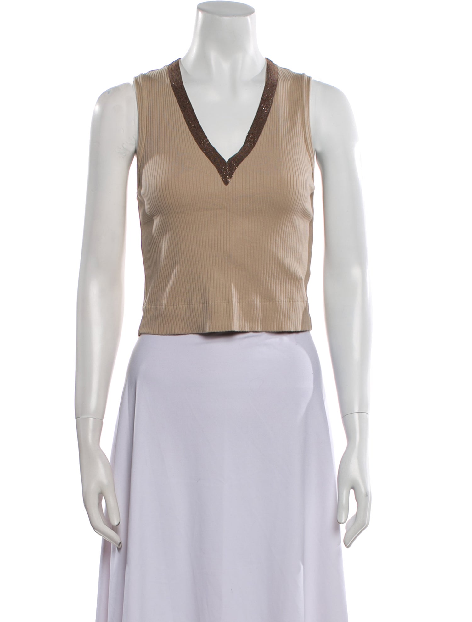 Brunello Cucinelli V-Neck Sleeveless Crop Top