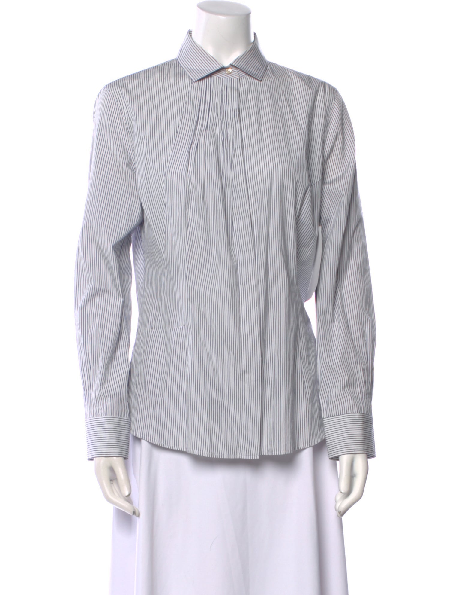 Brunello Cucinelli Striped Long Sleeve Button-Up Top
