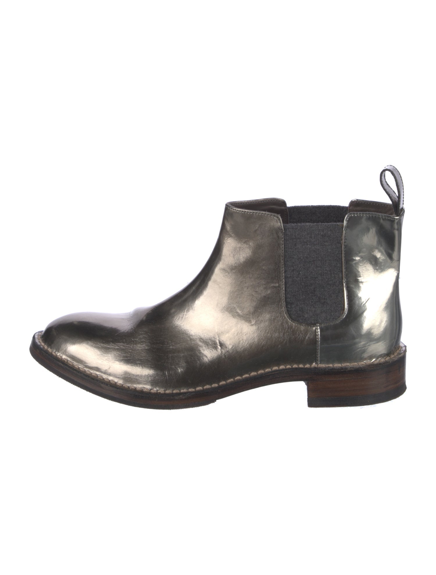 Brunello Cucinelli Patent Leather Colorblock Pattern Chelsea Boots