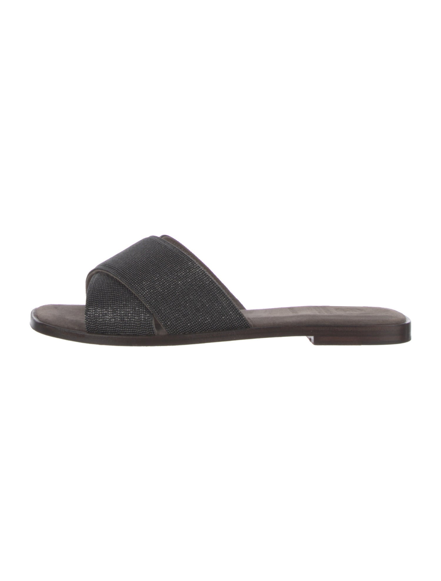 Brunello Cucinelli Suede Beaded Accents Slides