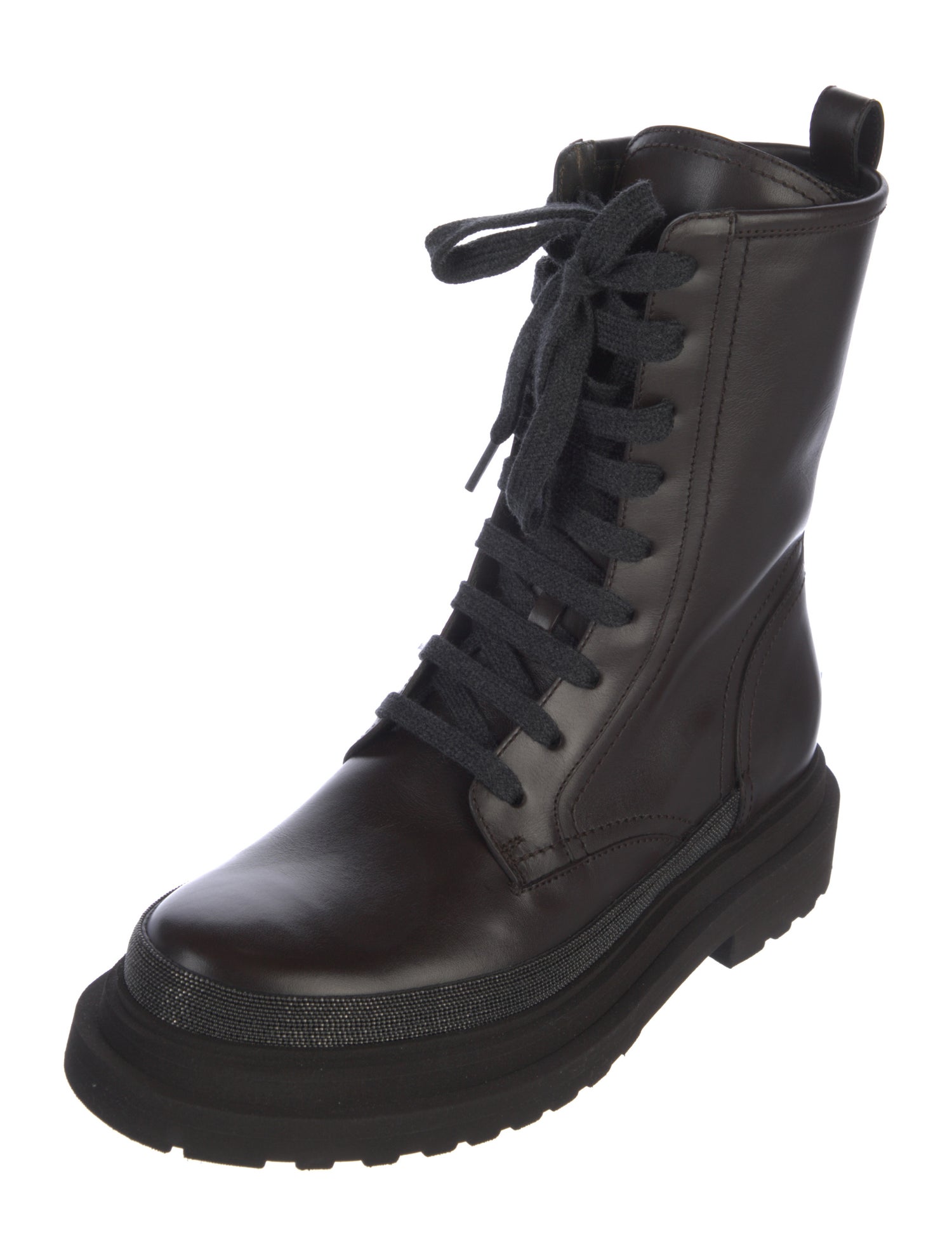 Brunello Cucinelli Monili Leather Combat Boots