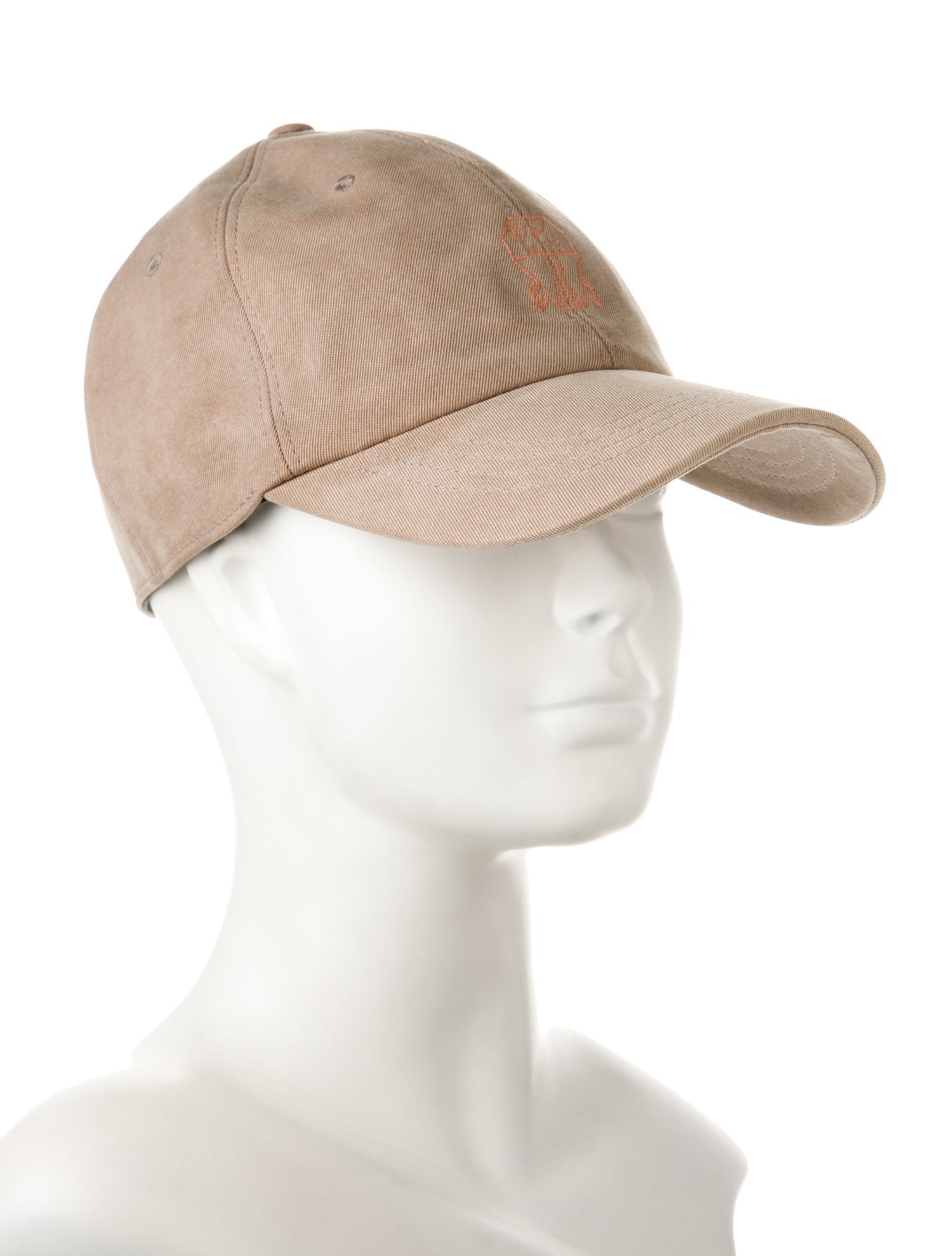 Brunello Cucinelli Cotton Baseball Cap w/ Orange Embroidered Design At Front