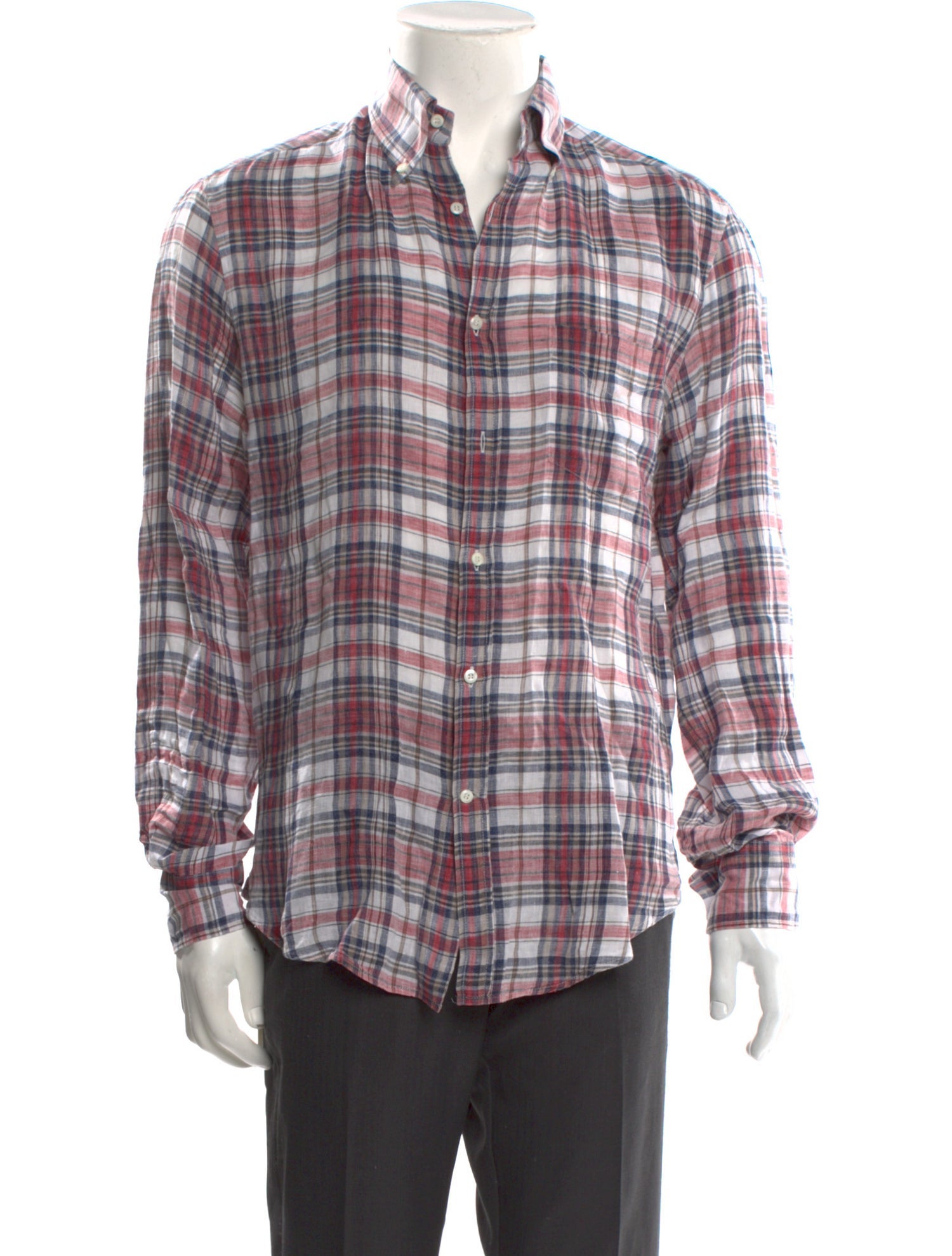 Brunello Cucinelli Linen Plaid Print Shirt