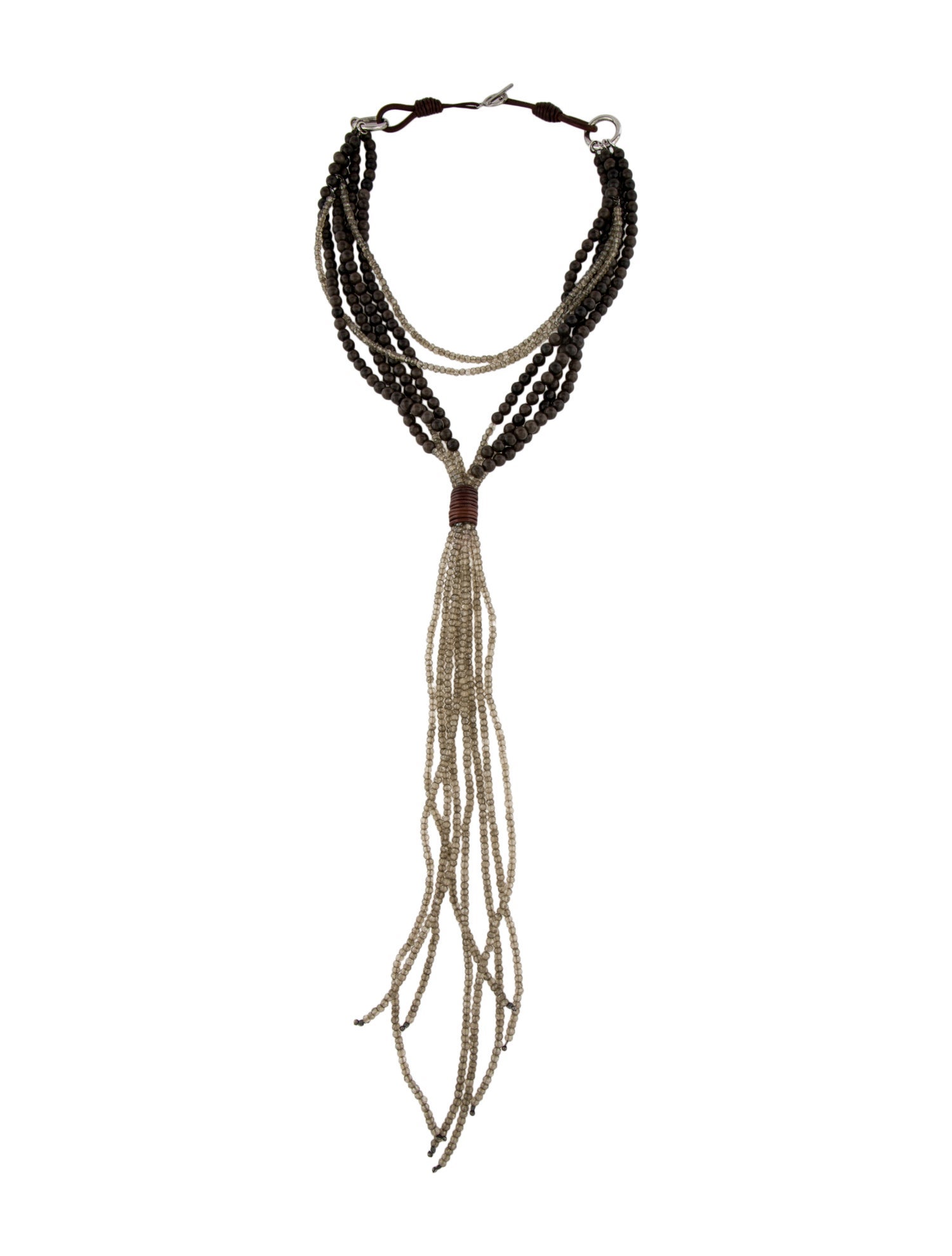 Brunello Cucinelli Stone & Leather Beaded Lavalier Necklace