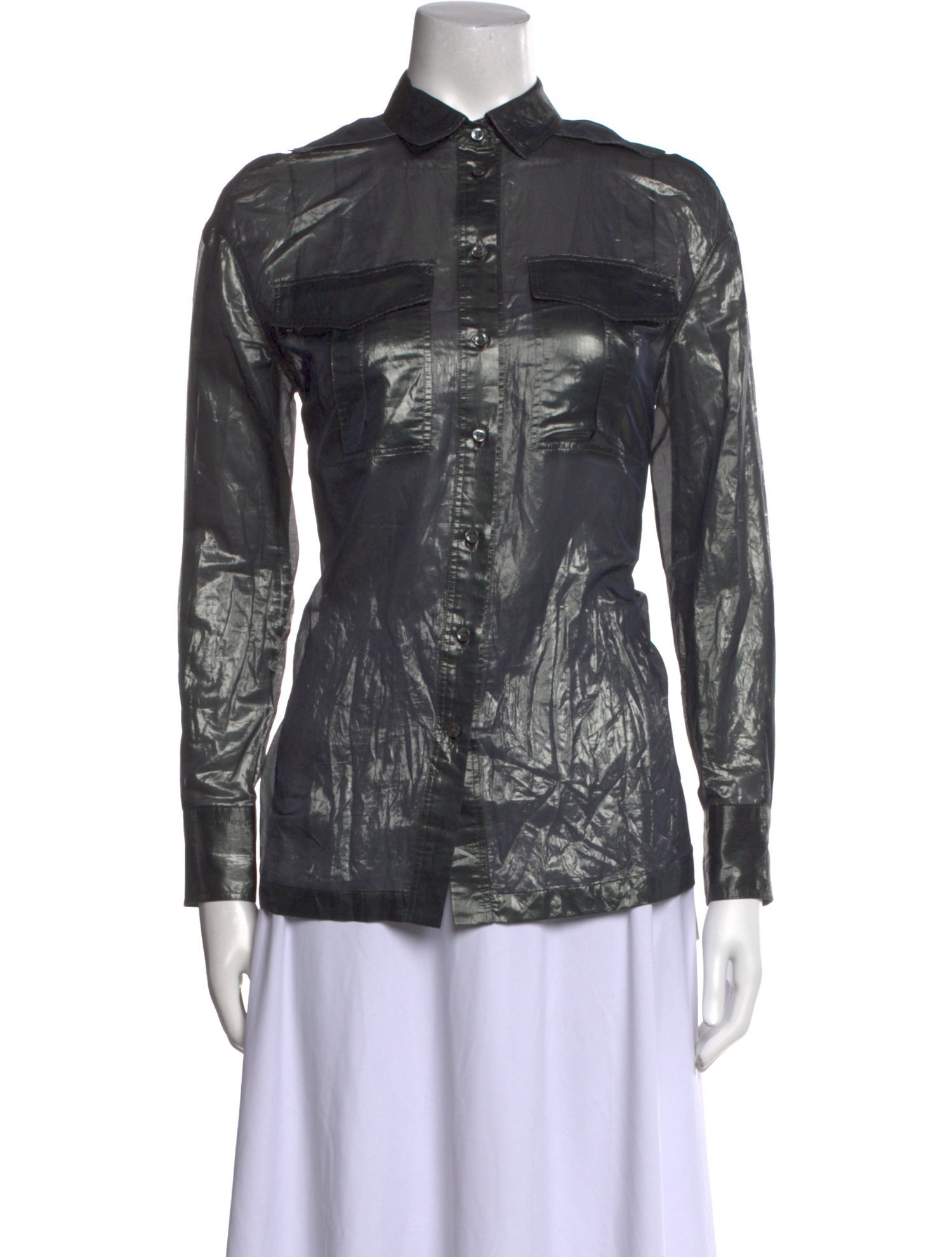 Brunello Cucinelli Silk Long Sleeve Button-Up Top