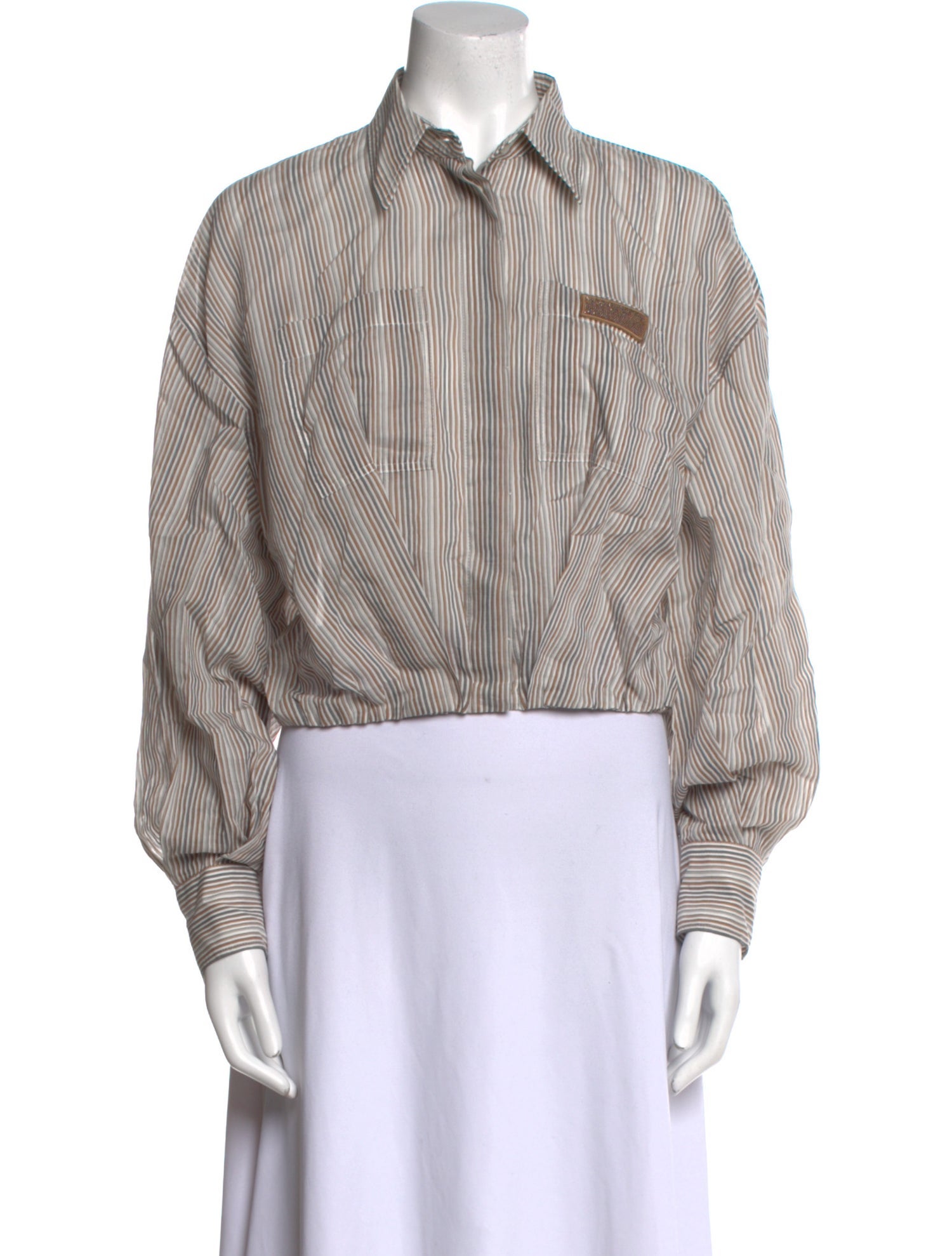 Brunello Cucinelli Striped Long Sleeve Crop Top