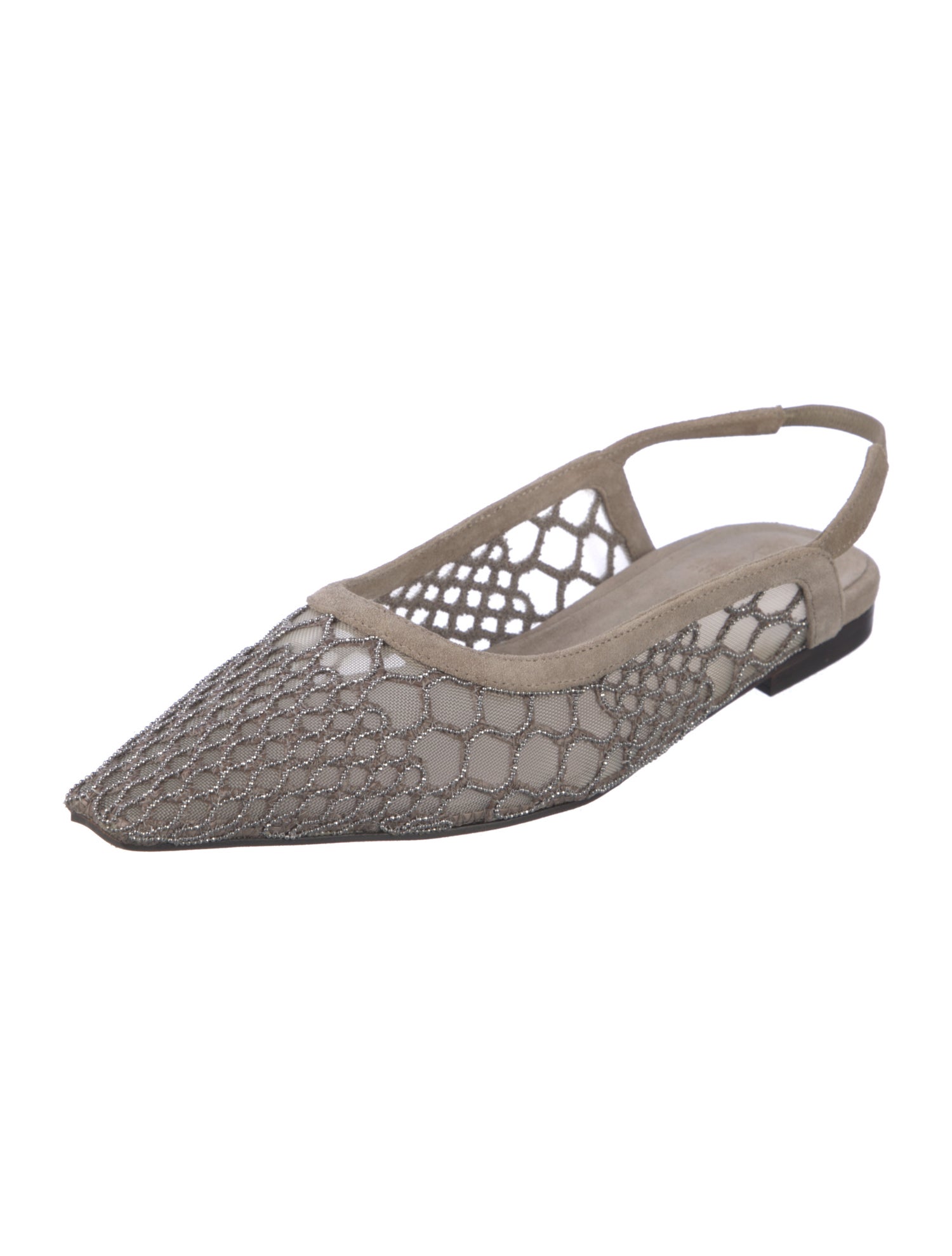 Brunello Cucinelli Suede Mesh Accents Slingback Flats