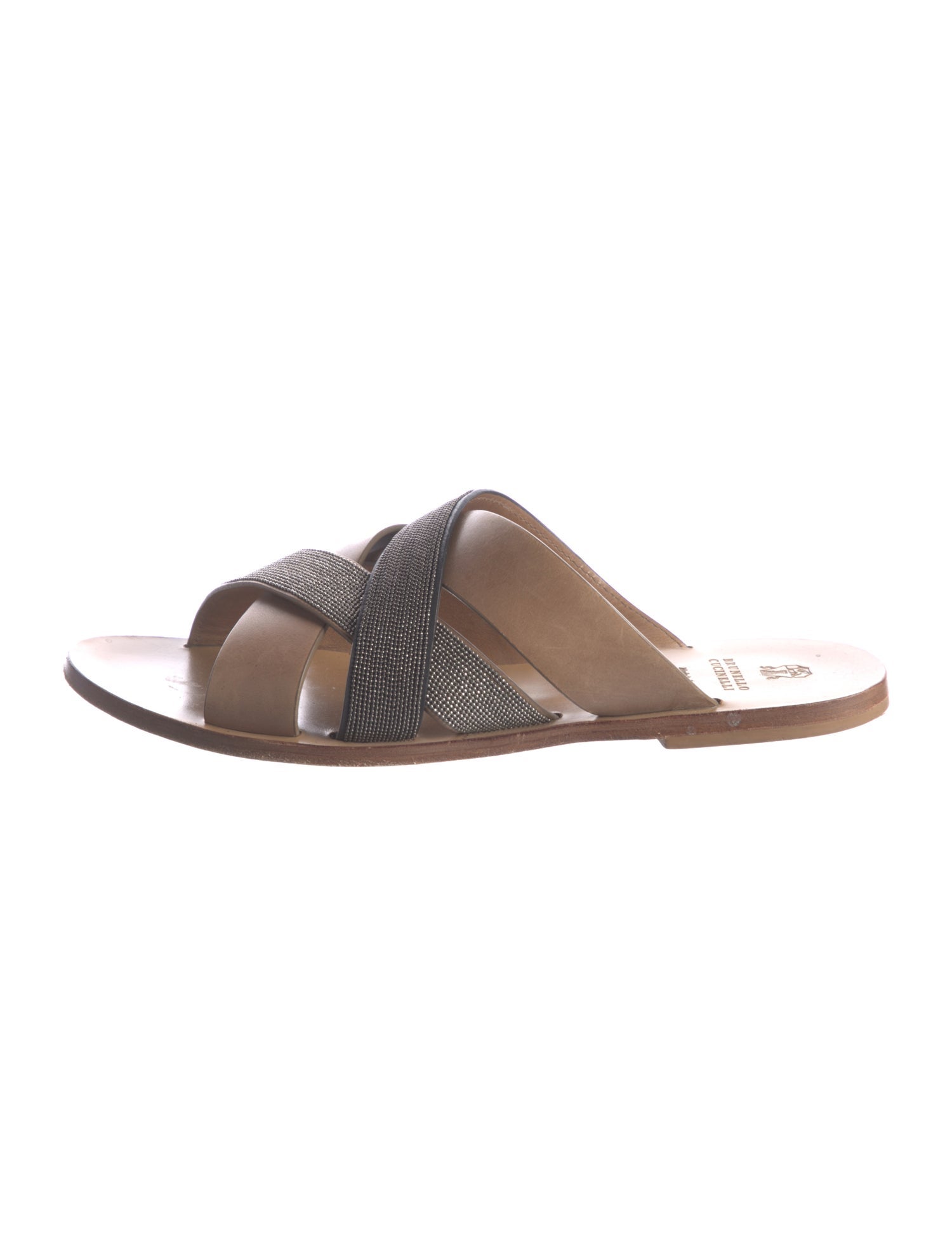 Brunello Cucinelli Monili Leather Slides