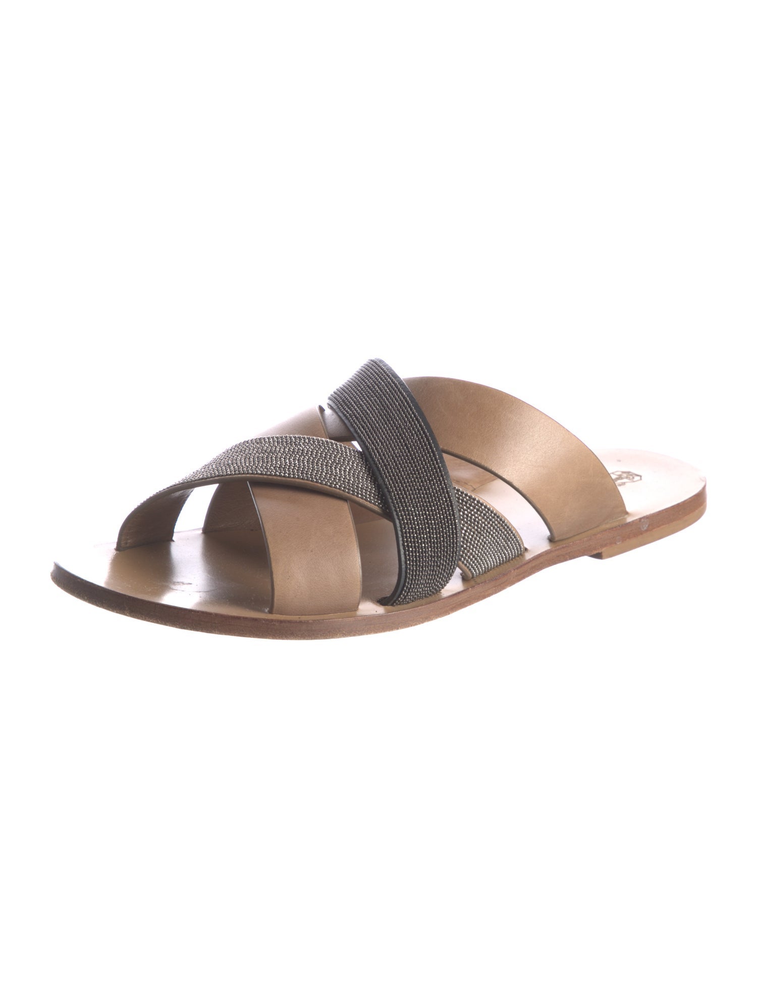 Brunello Cucinelli Monili Leather Slides