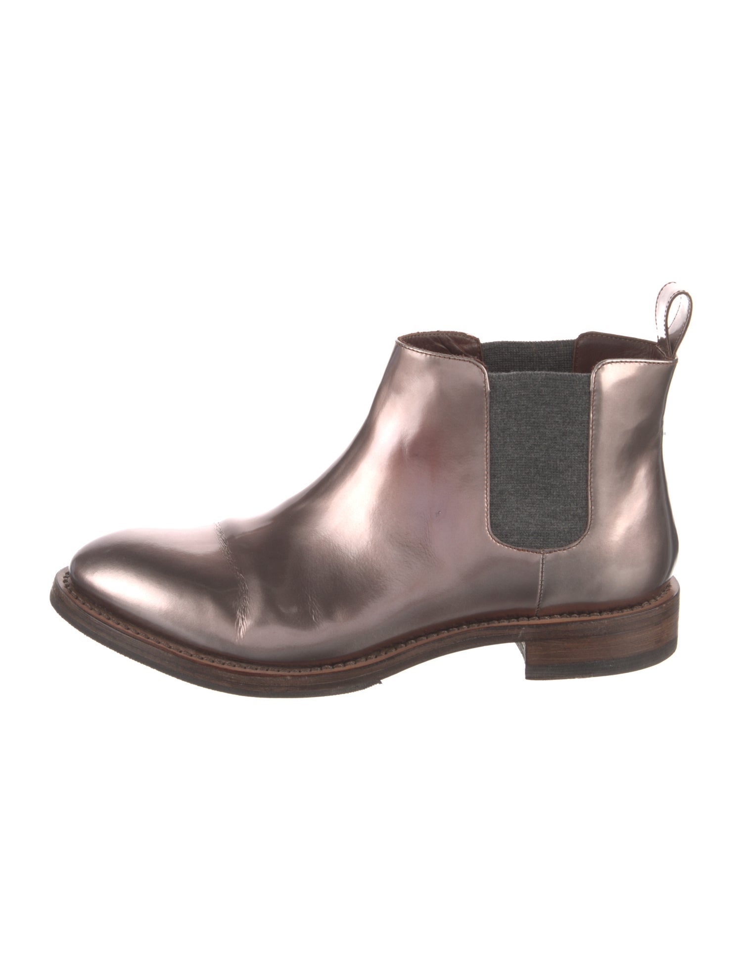 Brunello Cucinelli Patent Leather Colorblock Pattern Chelsea Boots