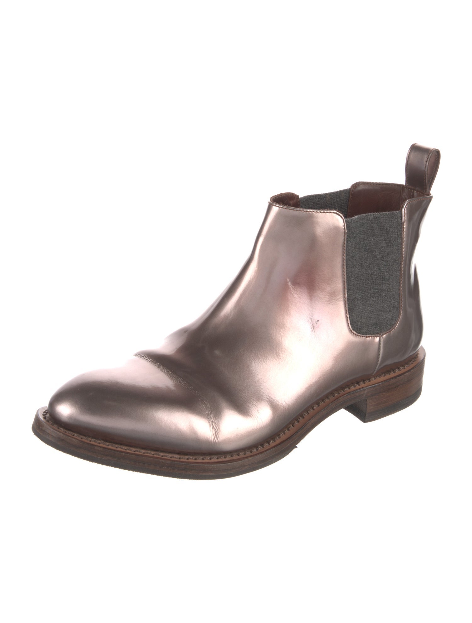 Brunello Cucinelli Patent Leather Colorblock Pattern Chelsea Boots