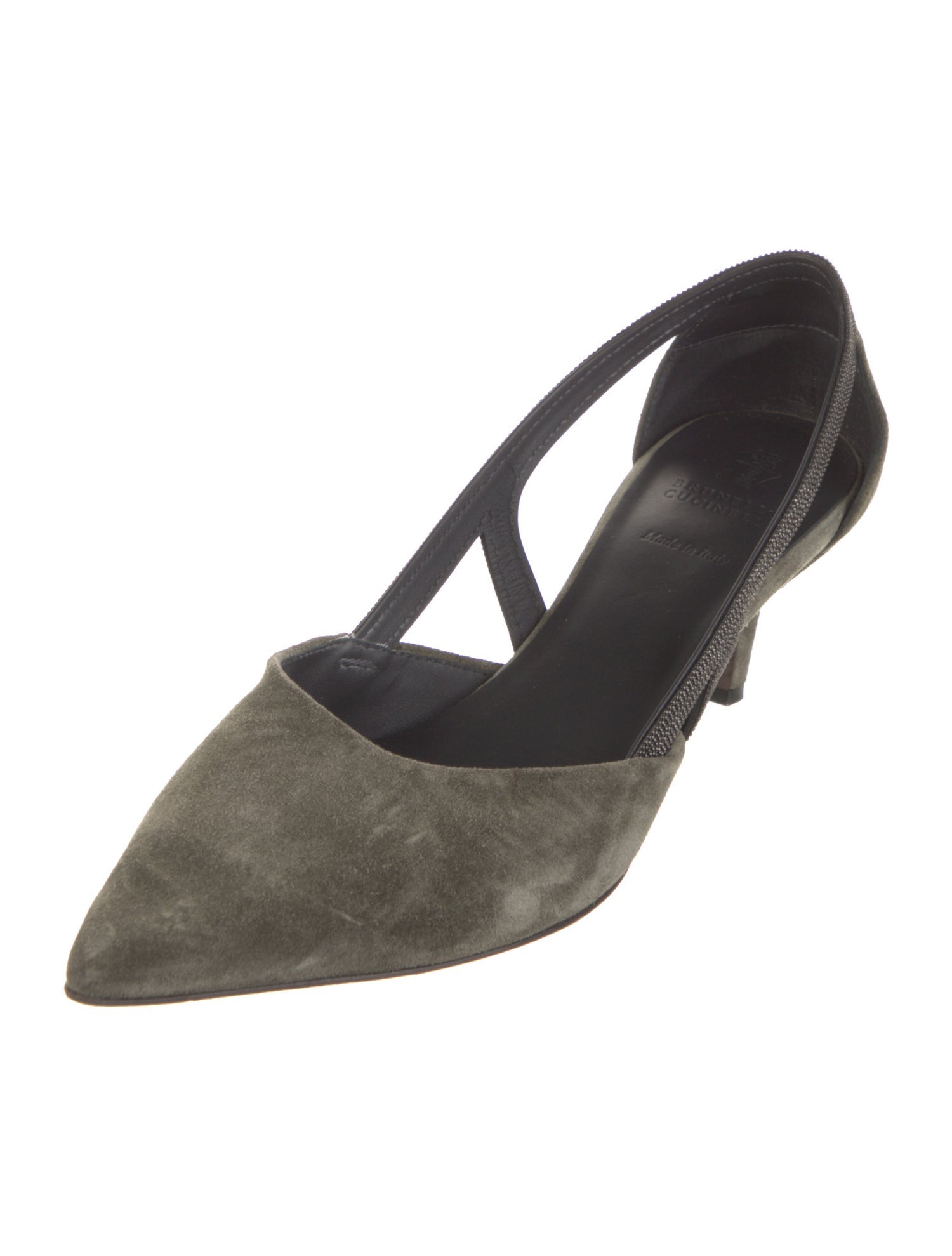 Brunello Cucinelli Monili Suede Slingback Pumps