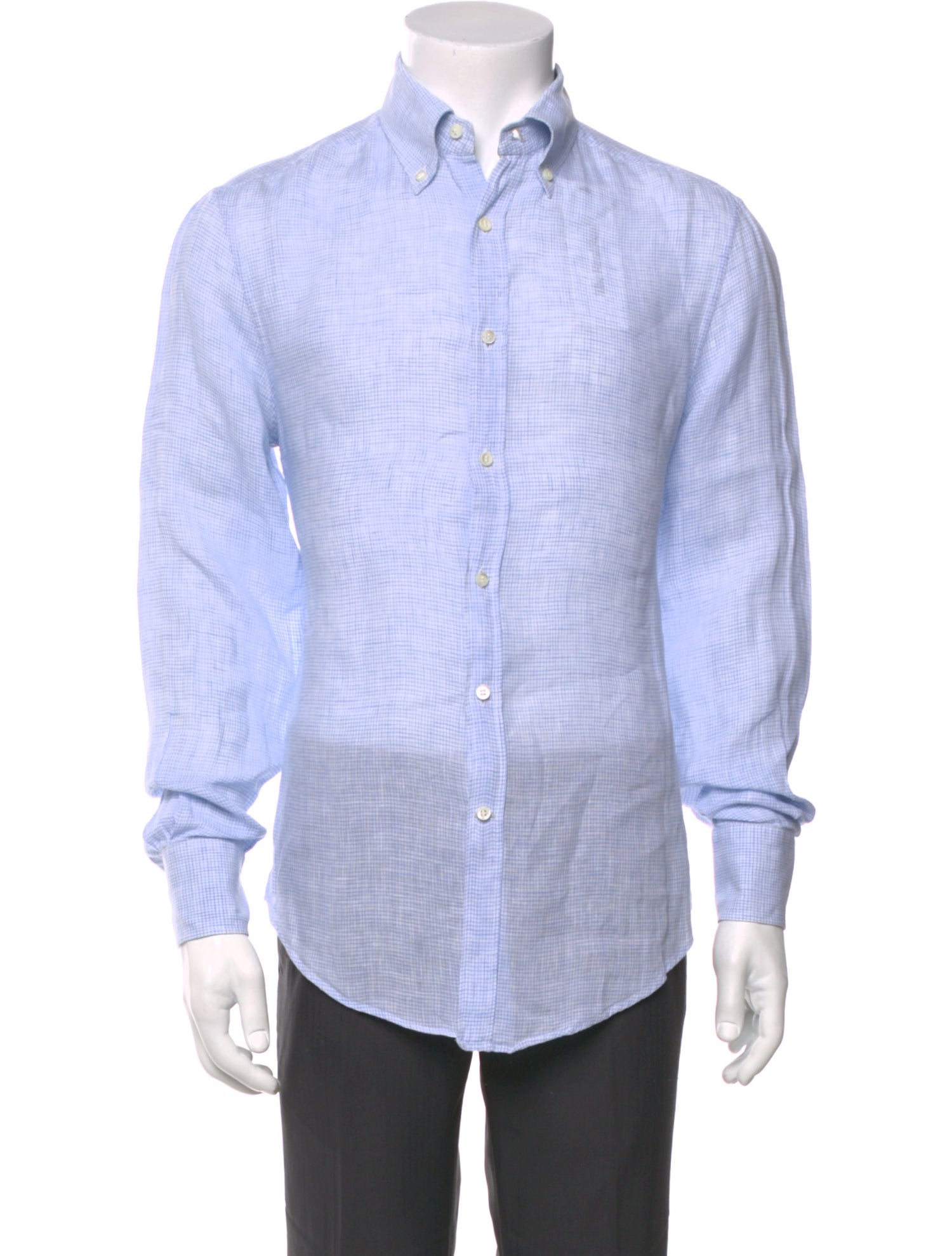 Brunello Cucinelli Linen Plaid Print Dress Shirt