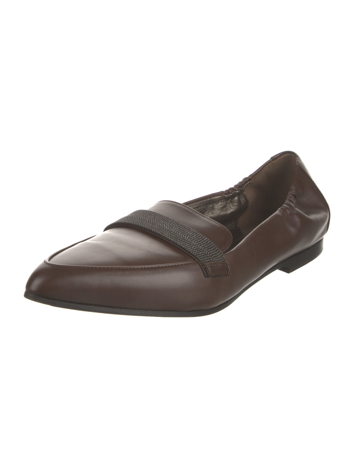 Brunello Cucinelli Leather Beaded Accents Loafers