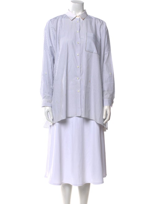 Brunello Cucinelli Striped Mock Neck Button-Up Top