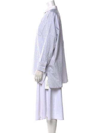 Brunello Cucinelli Striped Mock Neck Button-Up Top