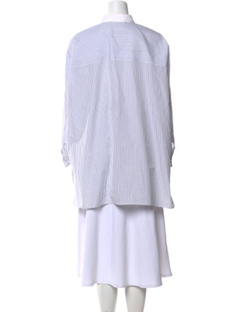 Brunello Cucinelli Striped Mock Neck Button-Up Top