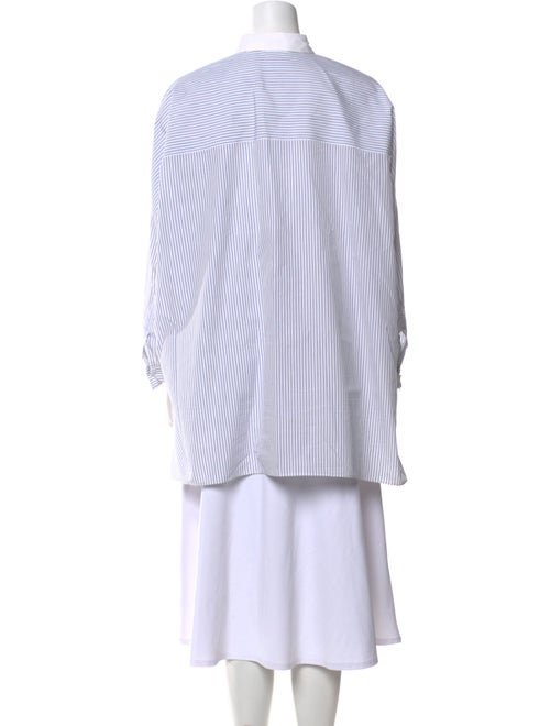 Brunello Cucinelli Striped Mock Neck Button-Up Top