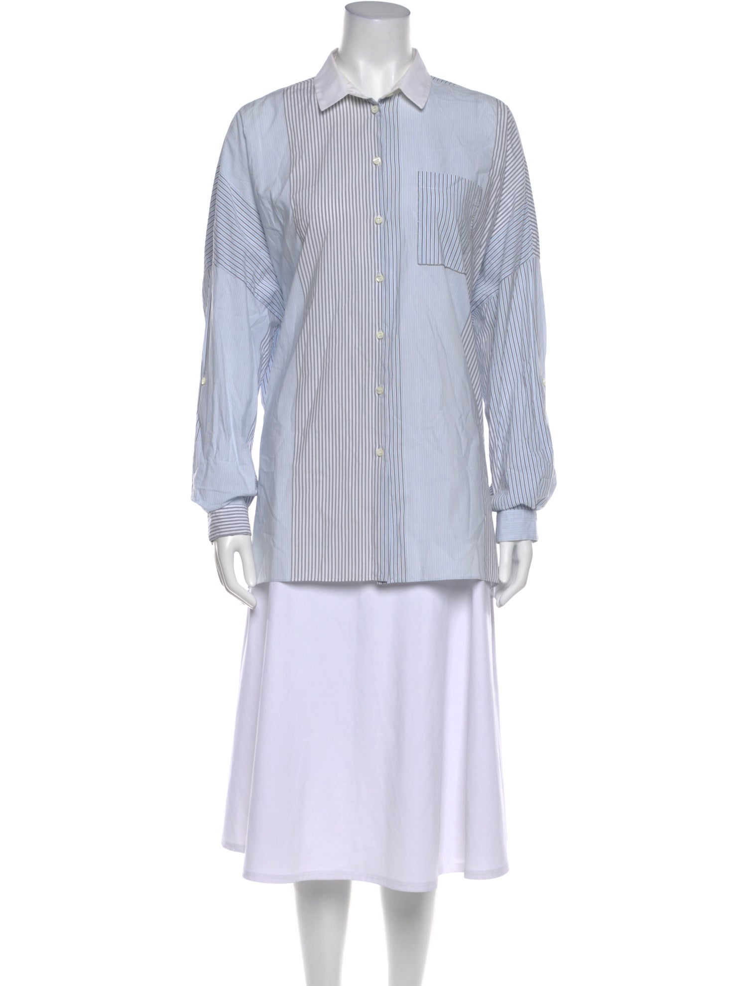 Brunello Cucinelli Striped Long Sleeve Button-Up Top