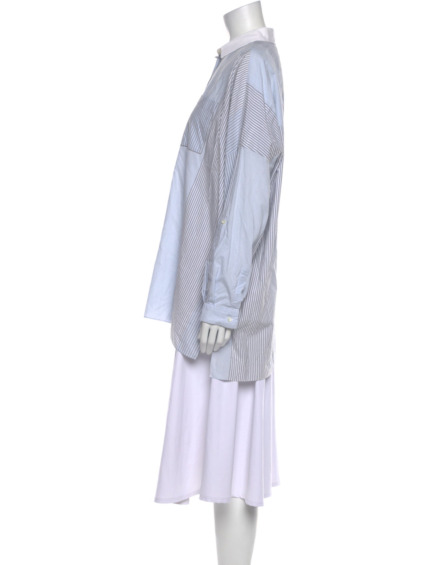 Brunello Cucinelli Striped Long Sleeve Button-Up Top