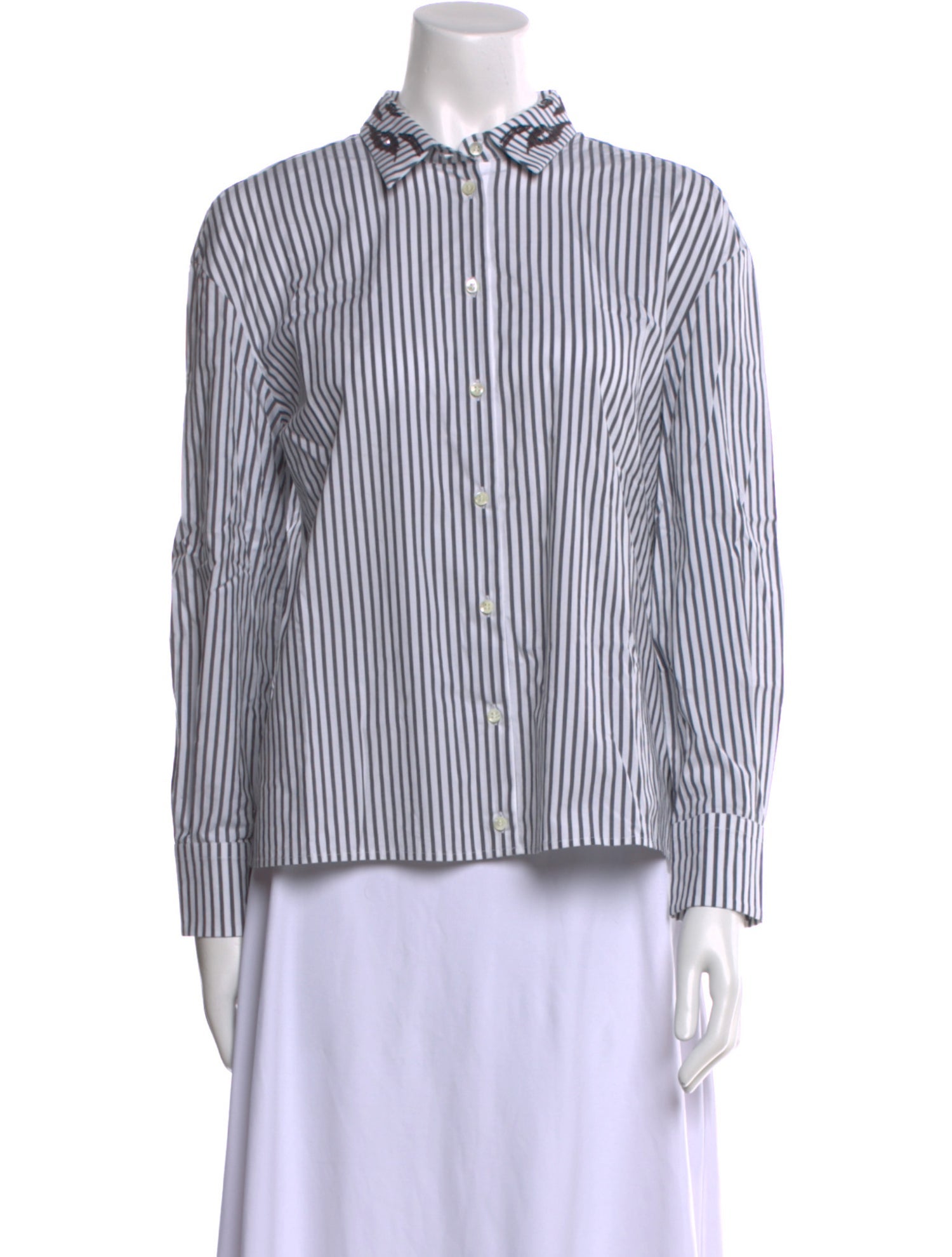Brunello Cucinelli Striped Long Sleeve Button-Up Top