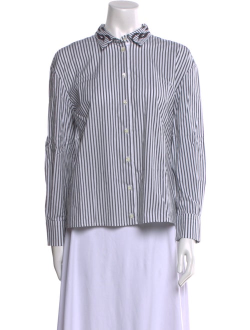 Brunello Cucinelli Striped Long Sleeve Button-Up Top
