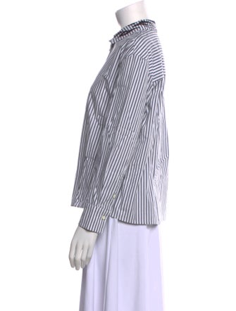 Brunello Cucinelli Striped Long Sleeve Button-Up Top