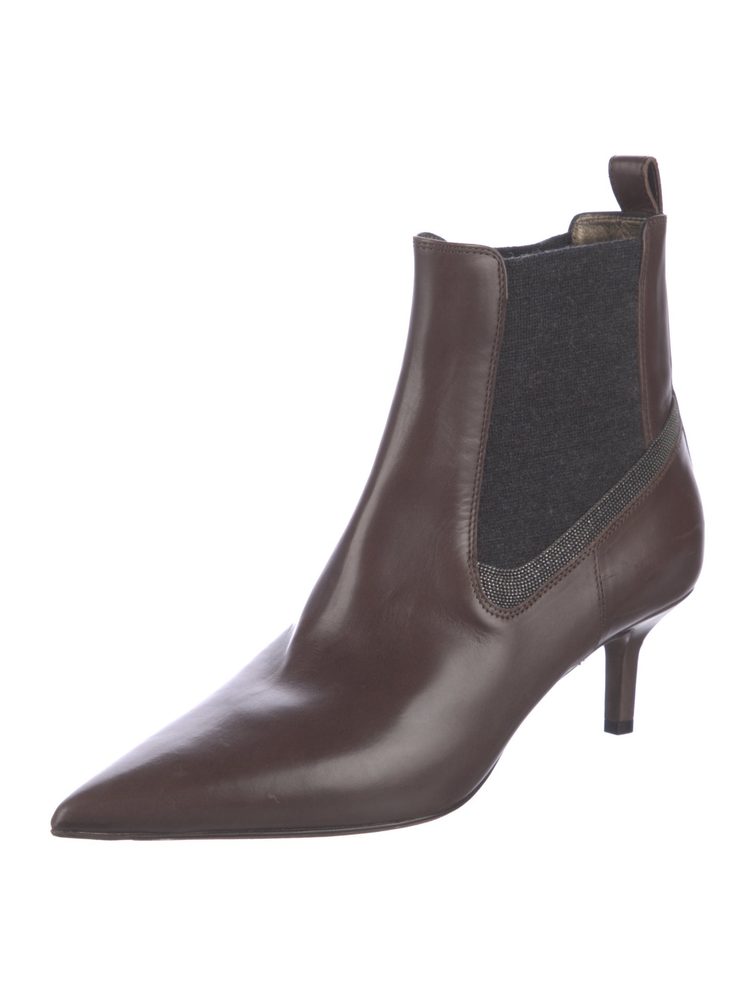 Brunello Cucinelli Leather Beaded Accents Chelsea Boots