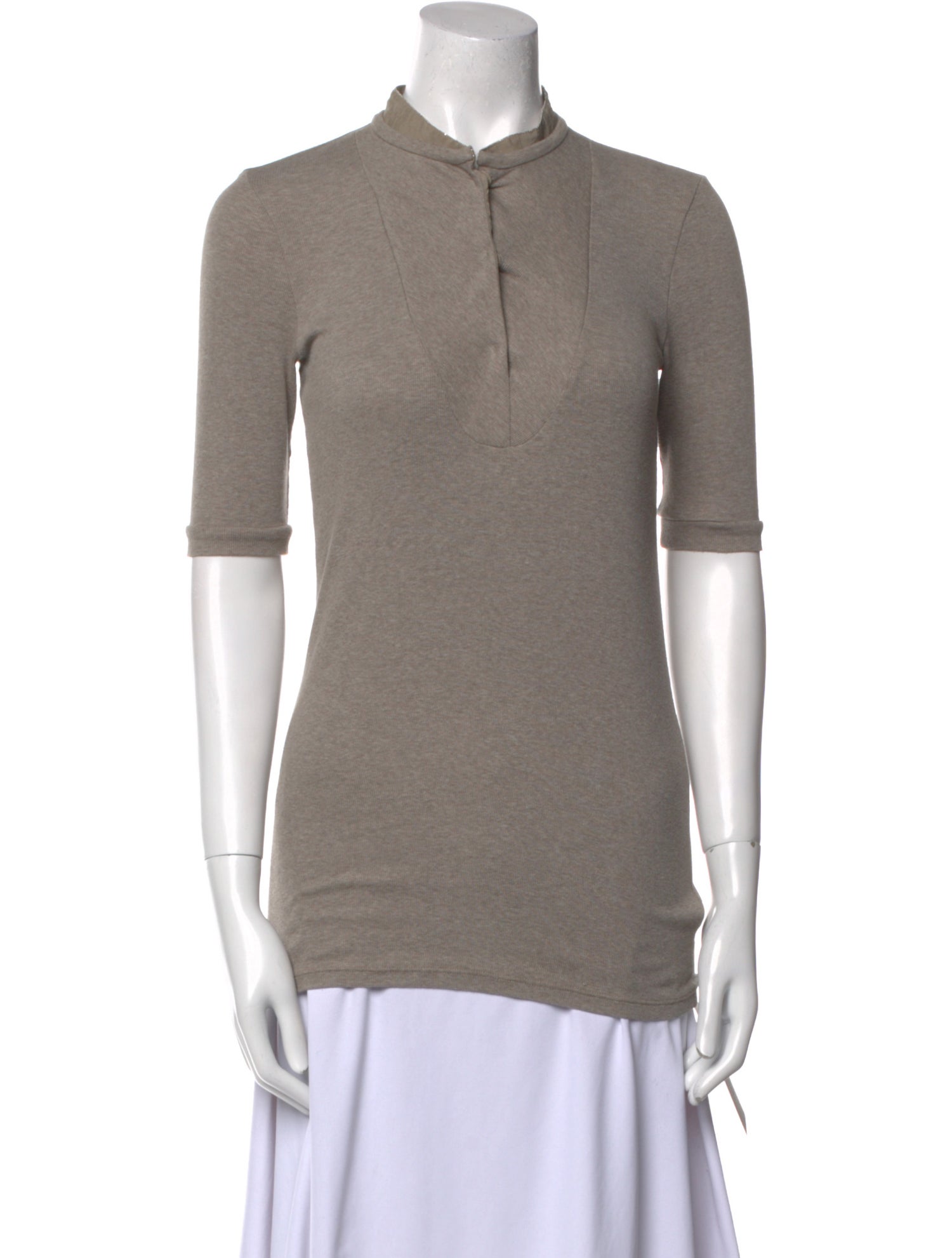 Brunello Cucinelli Mock Neck Short Sleeve Polo