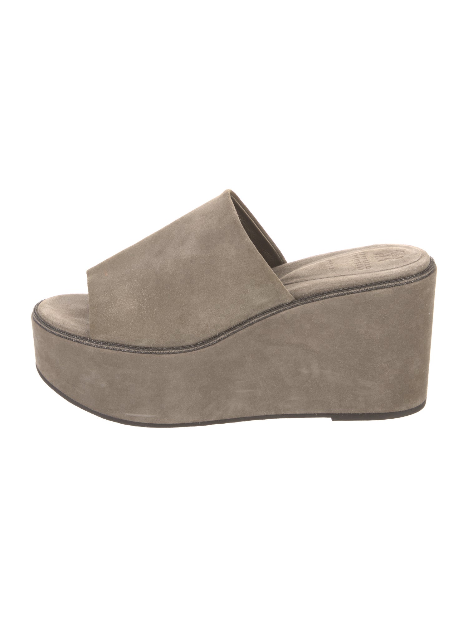 Brunello Cucinelli Suede Studded Accents Slides