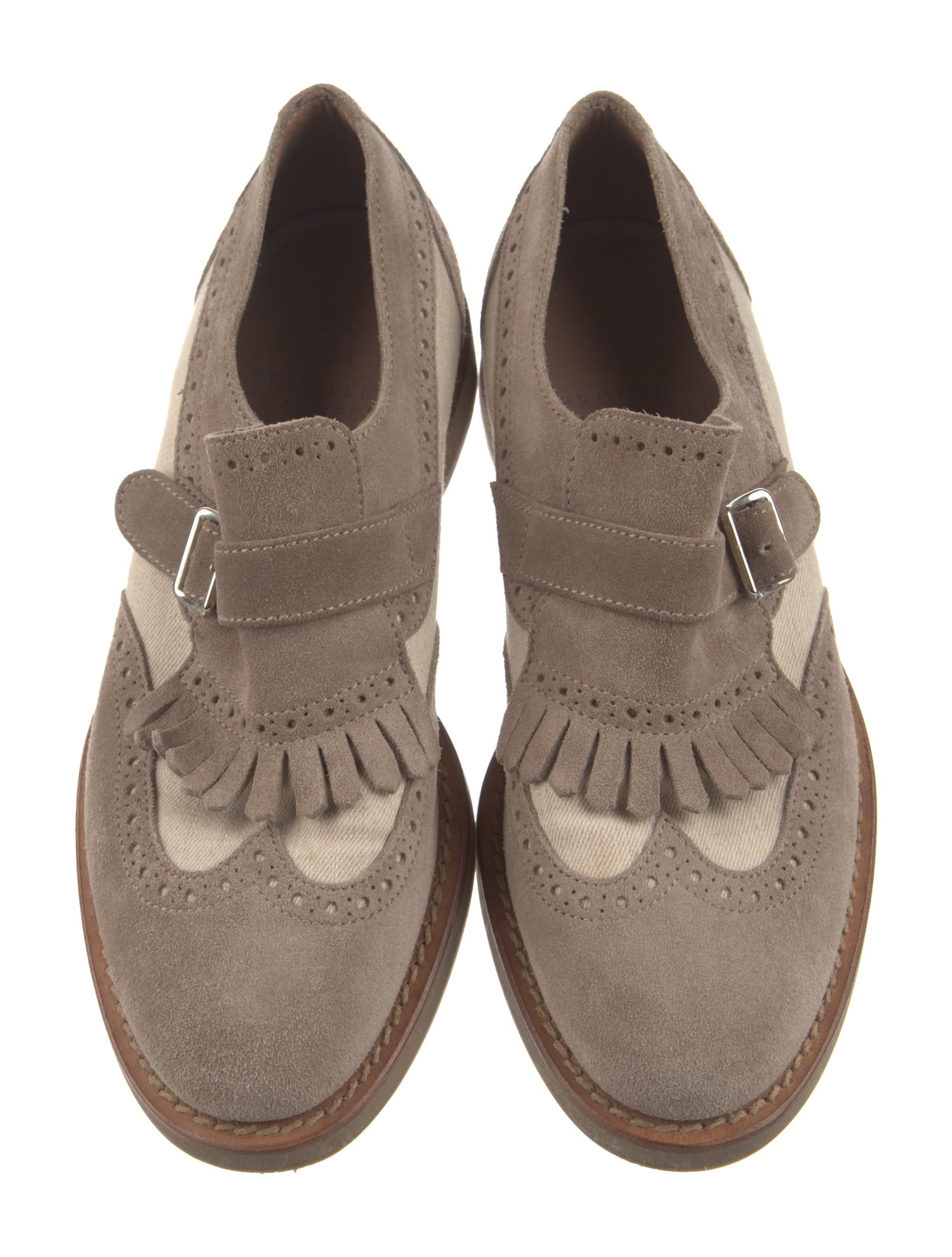 Brunello Cucinelli Suede Colorblock Pattern Monk Straps