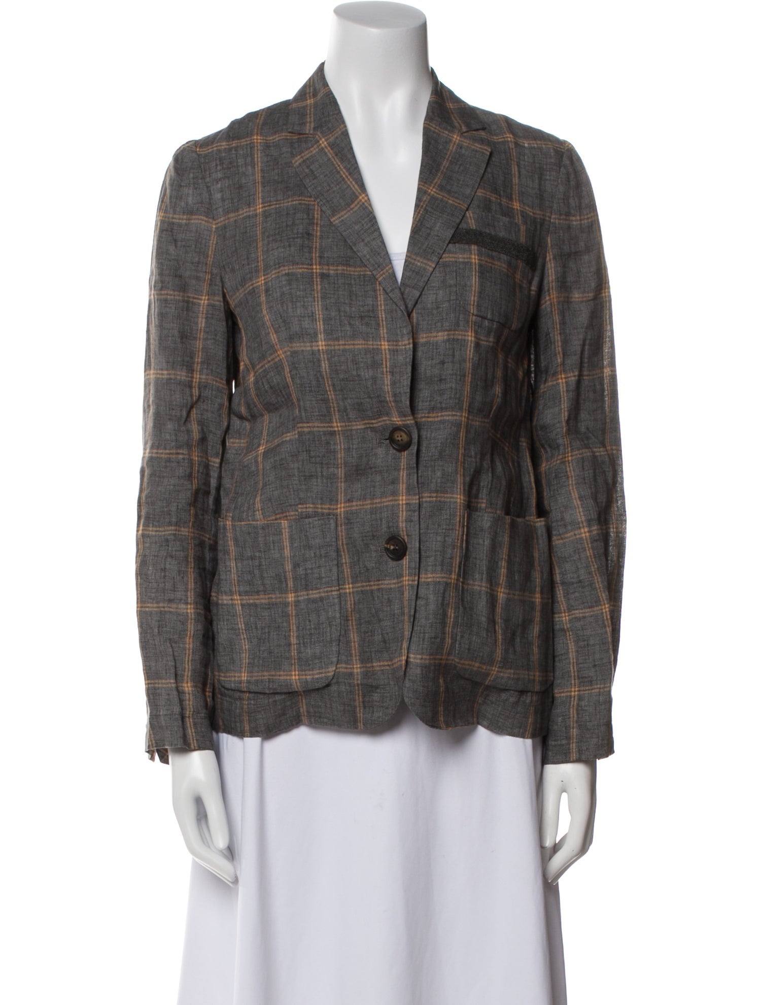 Brunello Cucinelli Linen Plaid Print Blazer