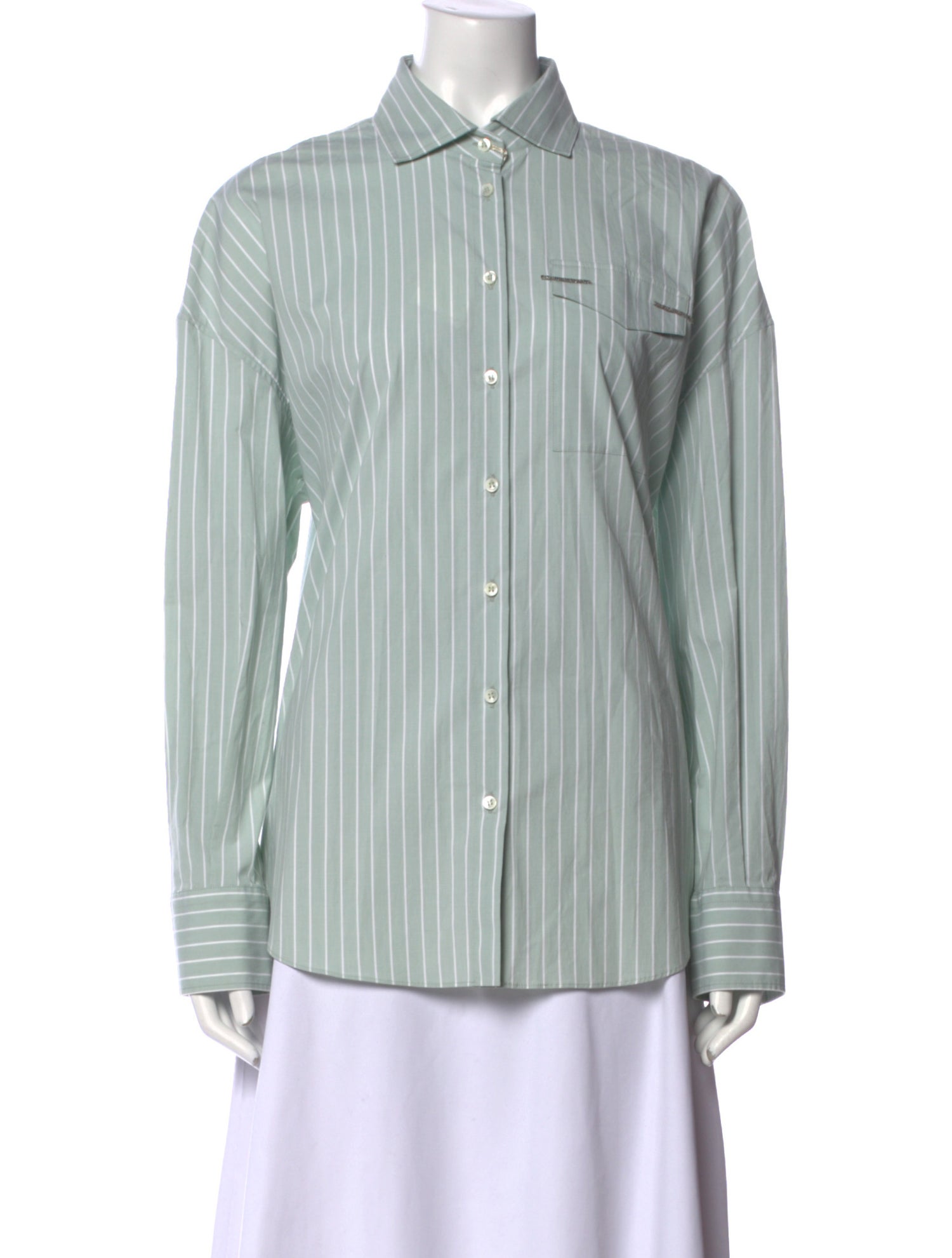 Brunello Cucinelli Striped Long Sleeve Button-Up Top w/ Tags