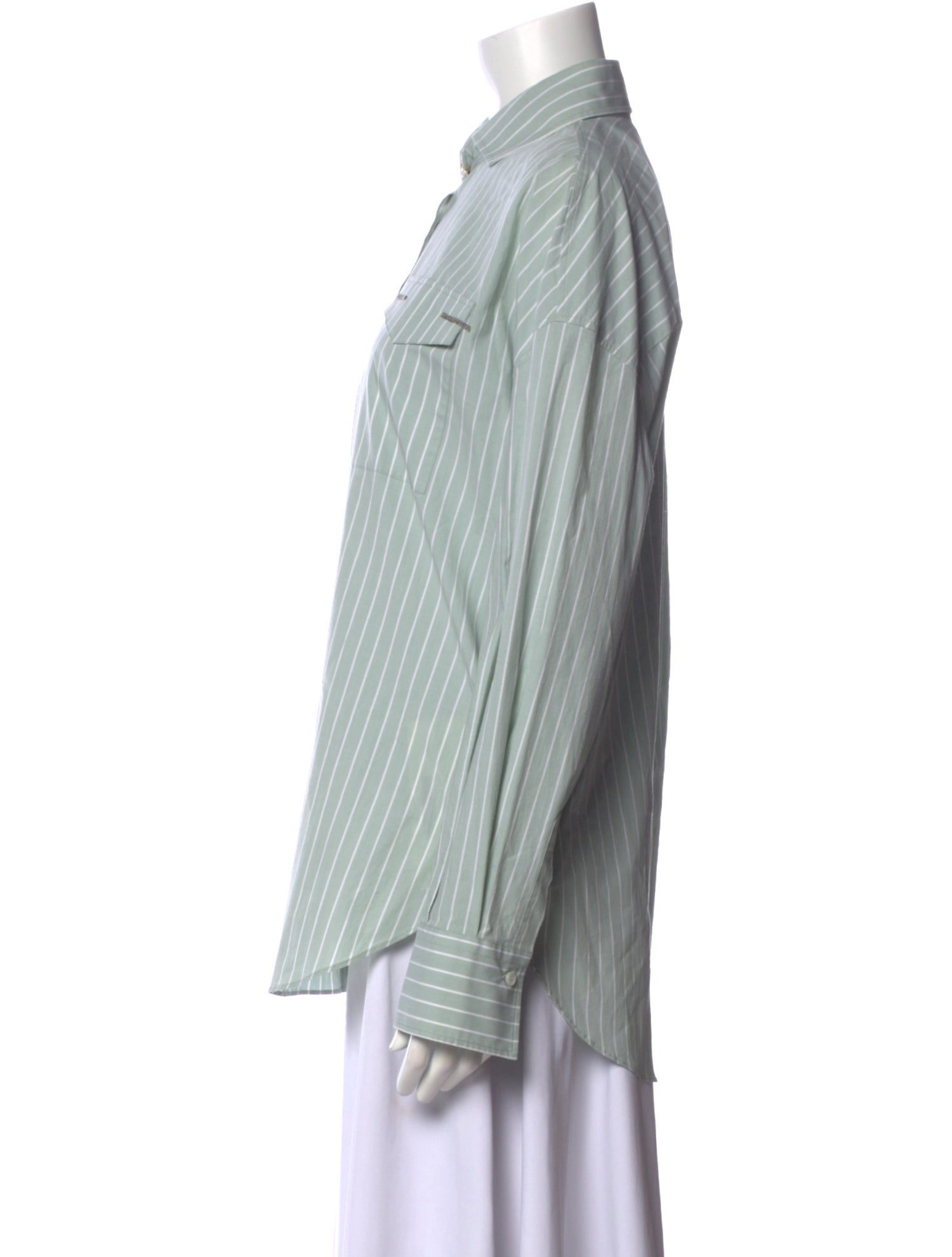 Brunello Cucinelli Striped Long Sleeve Button-Up Top w/ Tags