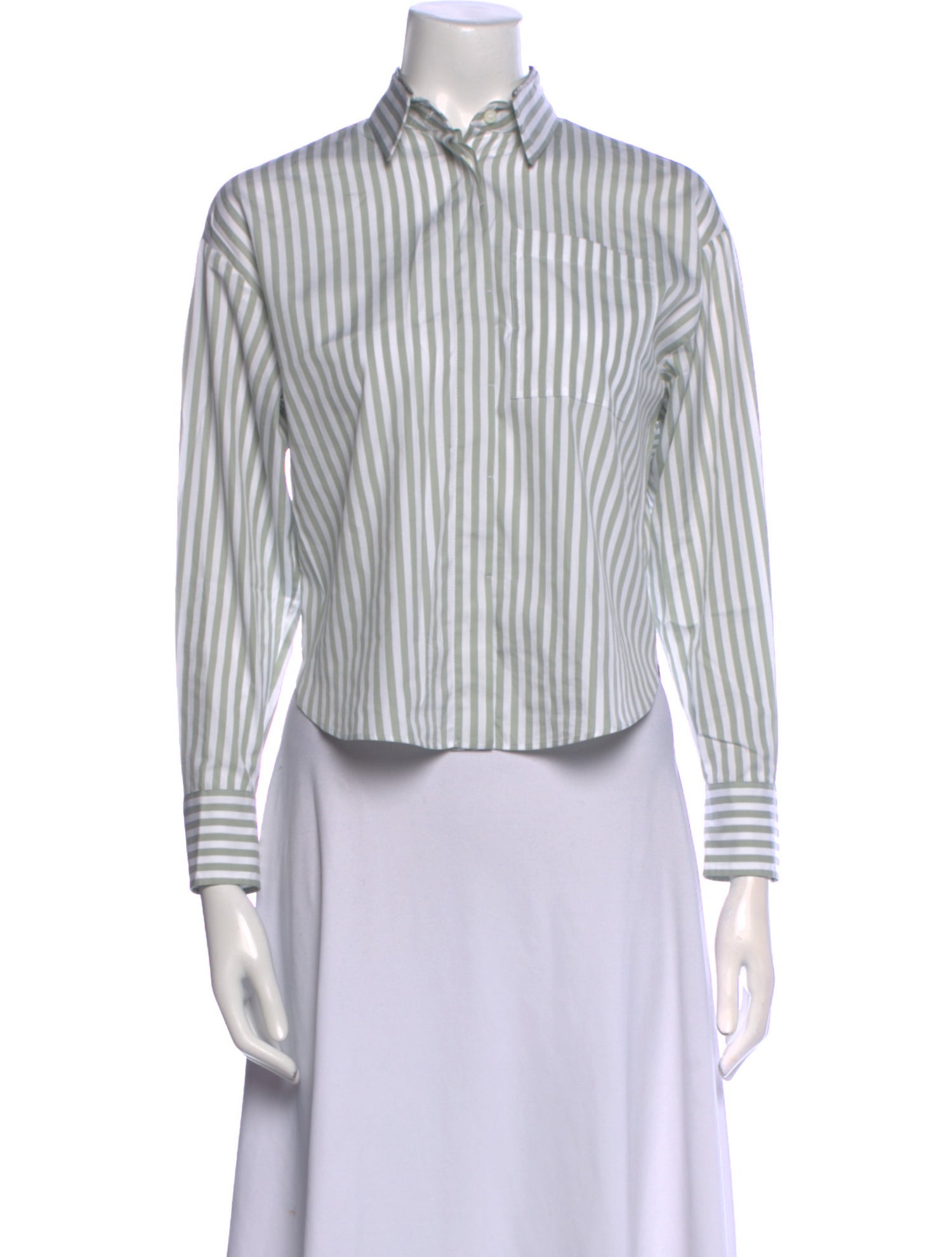 Brunello Cucinelli Striped Long Sleeve Button-Up Top