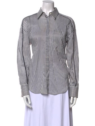 Brunello Cucinelli Striped Long Sleeve Button-Up Top
