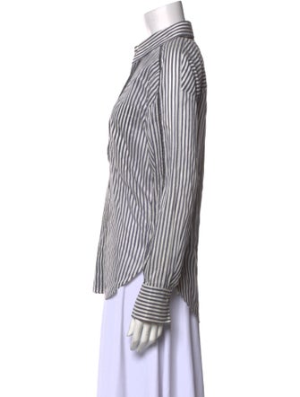 Brunello Cucinelli Striped Long Sleeve Button-Up Top