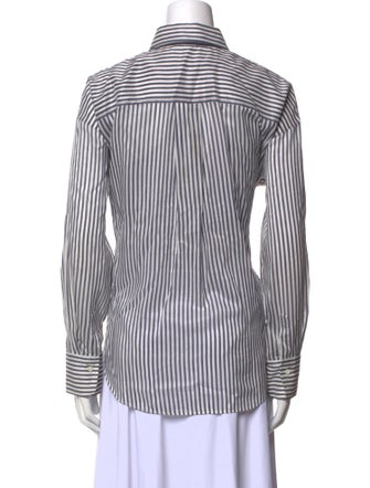 Brunello Cucinelli Striped Long Sleeve Button-Up Top