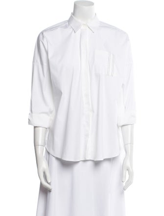 Brunello Cucinelli Three-Quarter Sleeve Button-Up Top