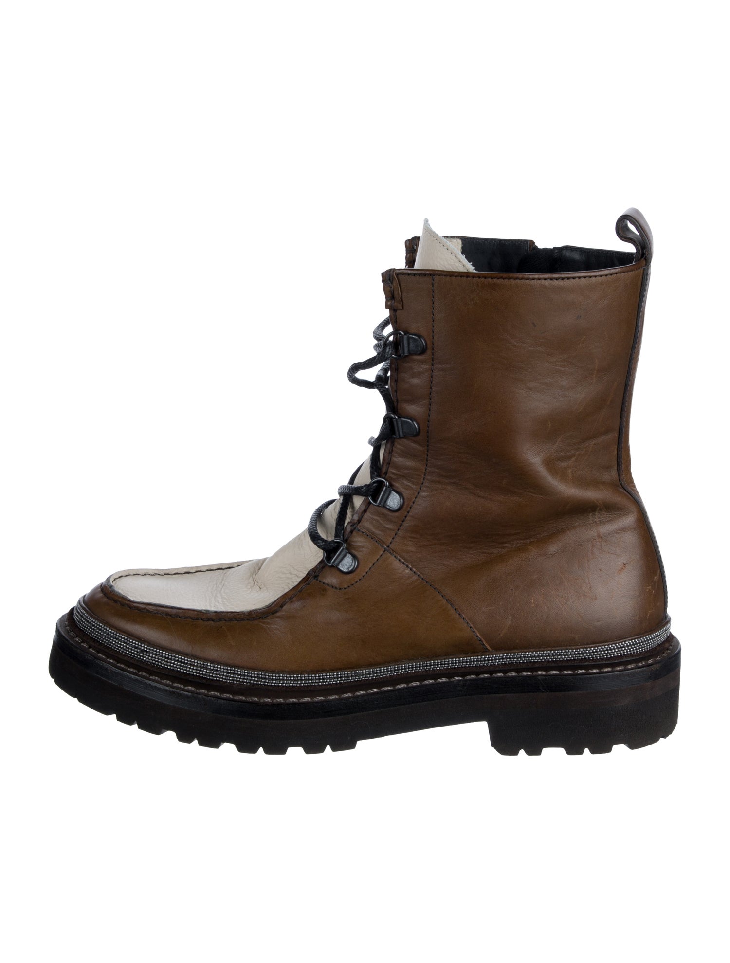 Brunello Cucinelli Monili Leather Combat Boots