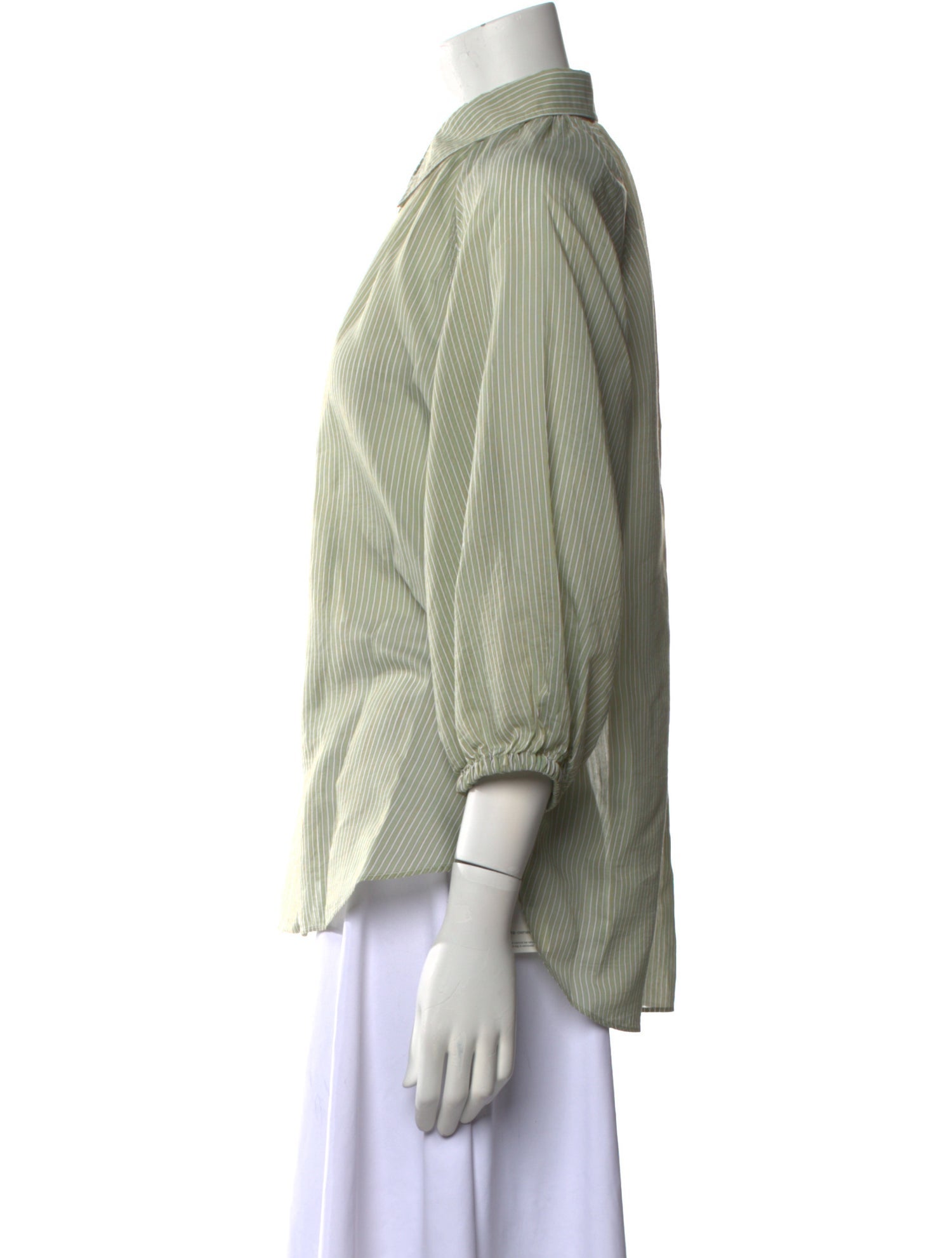 Brunello Cucinelli Striped Three-Quarter Sleeve Button-Up Top