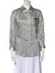 Brunello Cucinelli Striped Three-Quarter Sleeve Button-Up Top