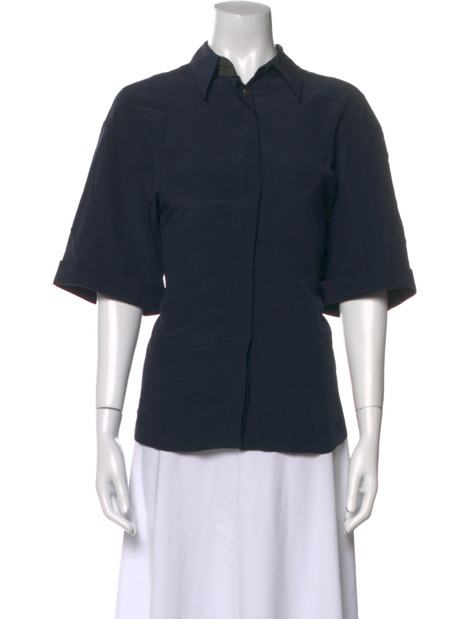 Brunello Cucinelli Silk Three-Quarter Sleeve Button-Up Top