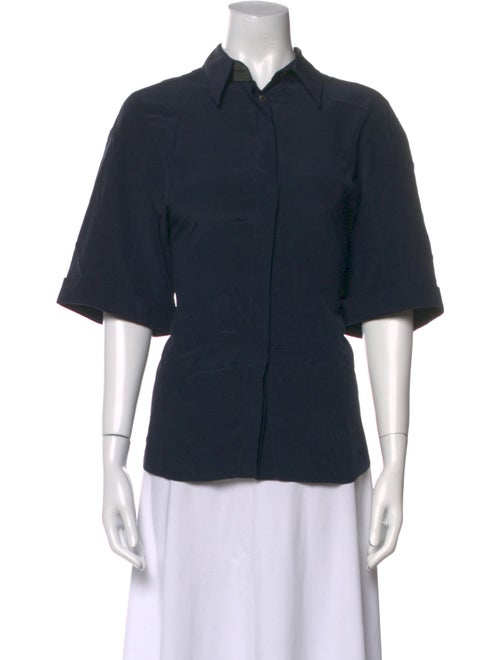 Brunello Cucinelli Silk Three-Quarter Sleeve Button-Up Top