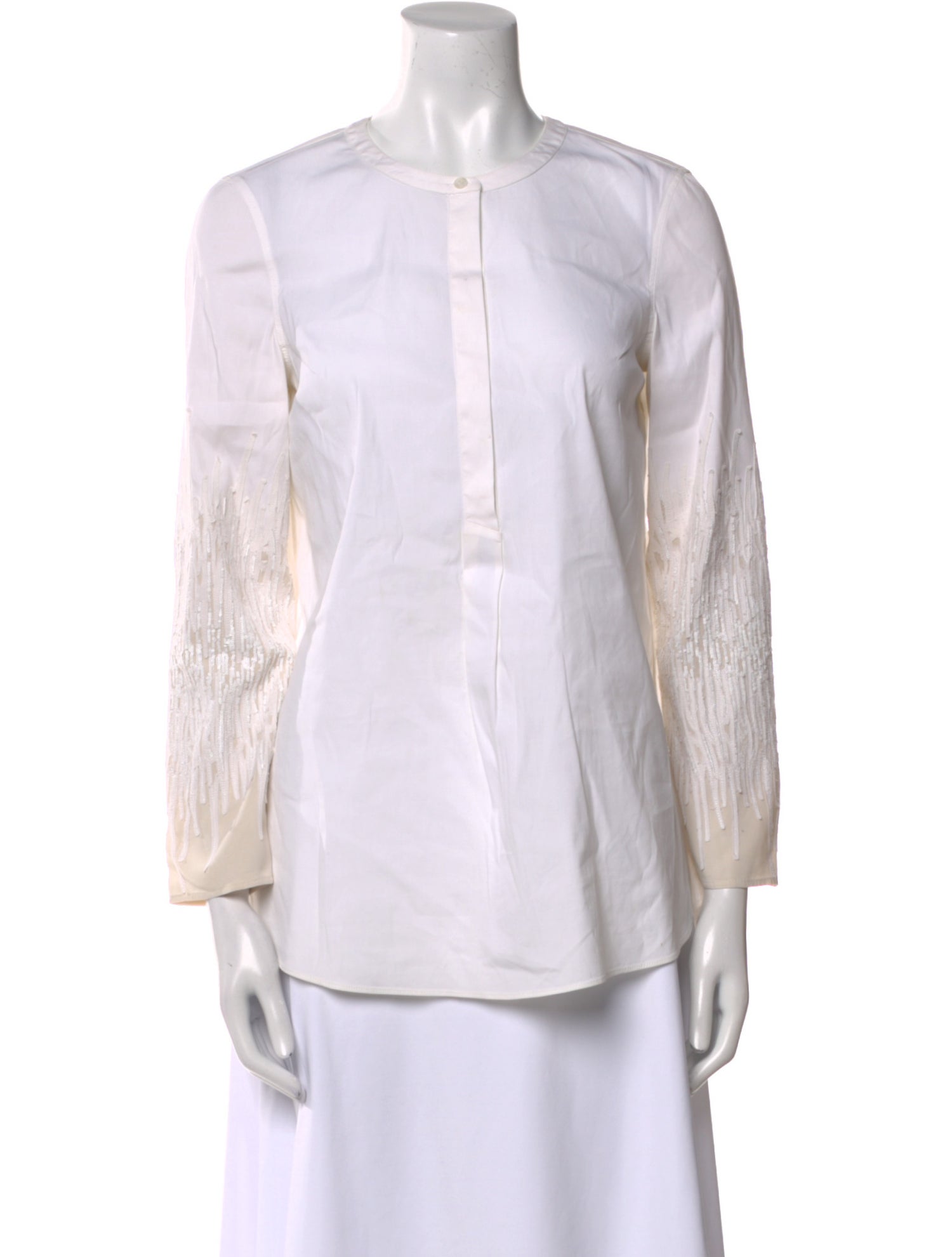 Brunello Cucinelli Crew Neck Long Sleeve Button-Up Top